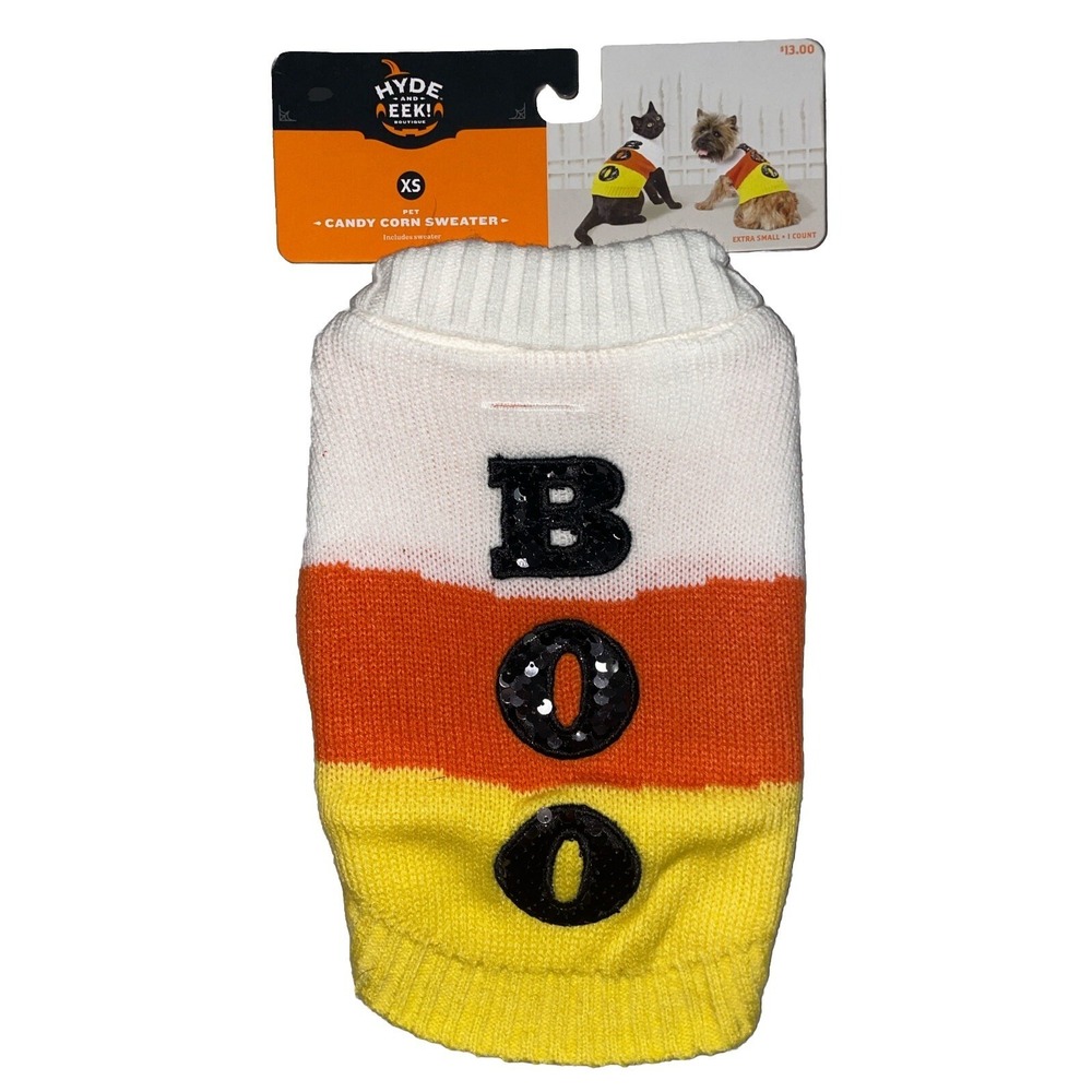Hyde & EEK! Dog Candy Corn BOO Halloween Fall Pet Sweater Size XS Costume